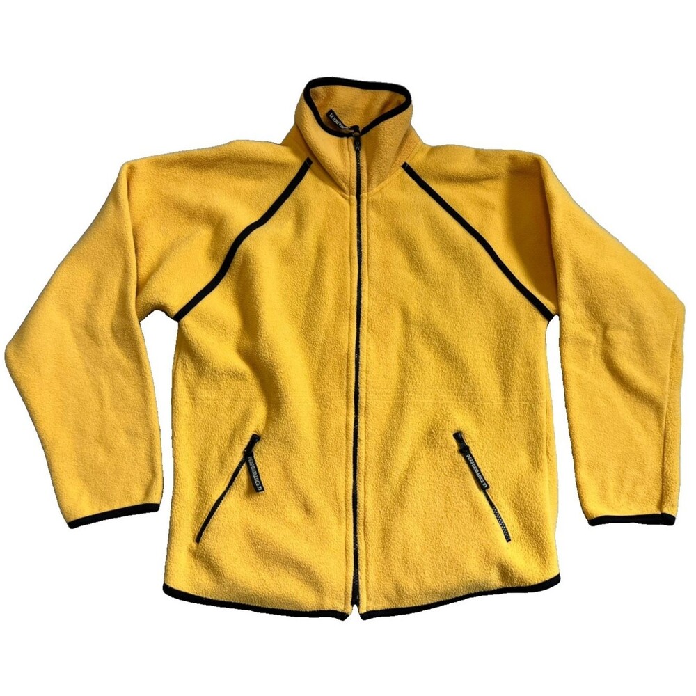 VTG Y2K Rue21 Gals Yellow Black Fleece Jacket Womens Medium Full Zip Coat Fall